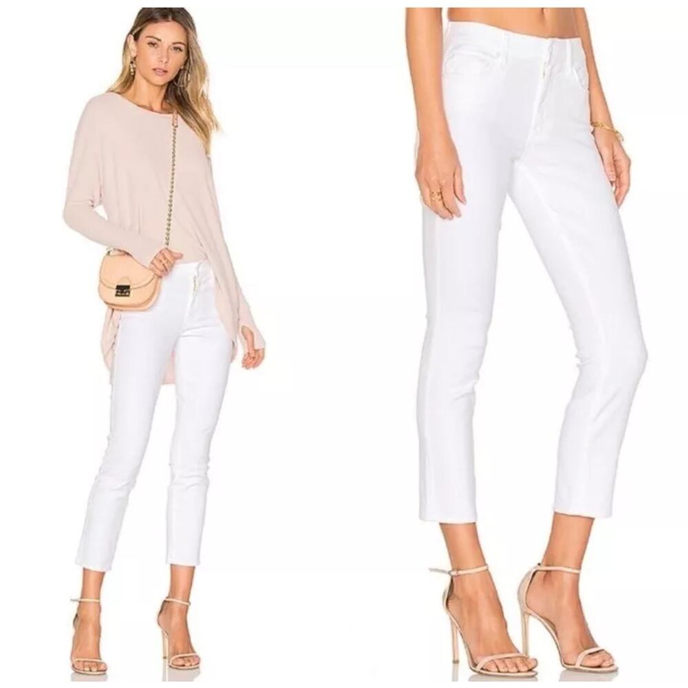 Mother The Looker‎ Crop in Glass Slipper Mid-Rise White Jeans Women's 25